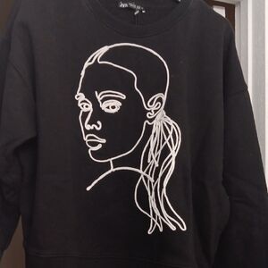 Zara Black Sweatshirt with White Line Art